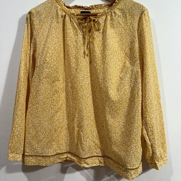 Talbots Top Women Women's Yellow Long  Sleeve Split V Neck Eyelet‎  Tunic SZ LP - Picture 1 of 14
